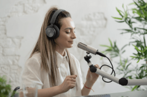 Girl recording podcast episode