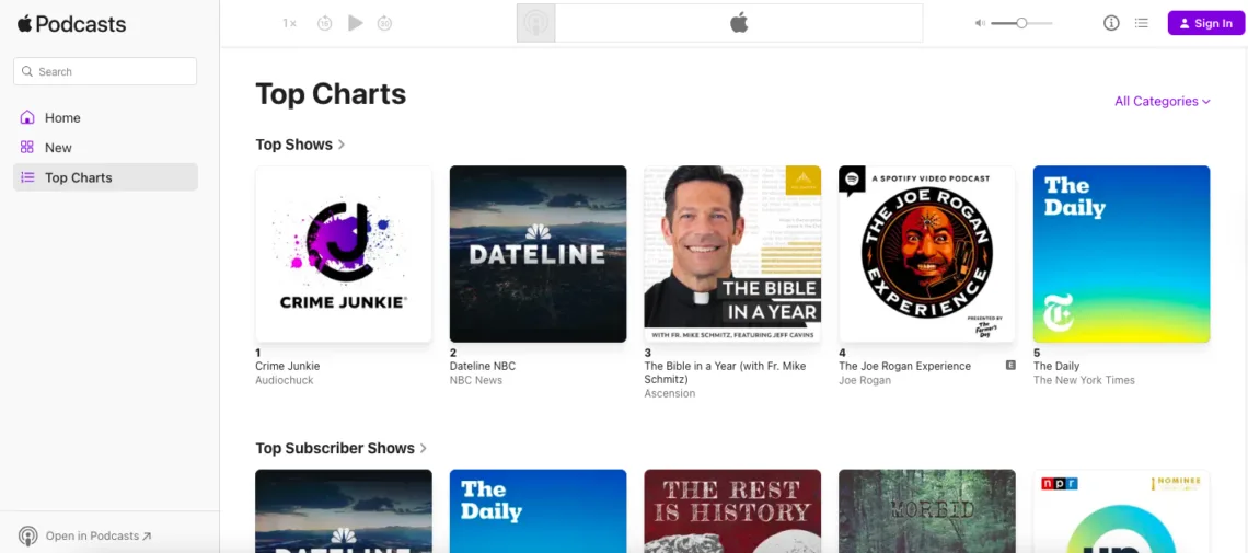 Apple Podcasts screenshot as of January 2026