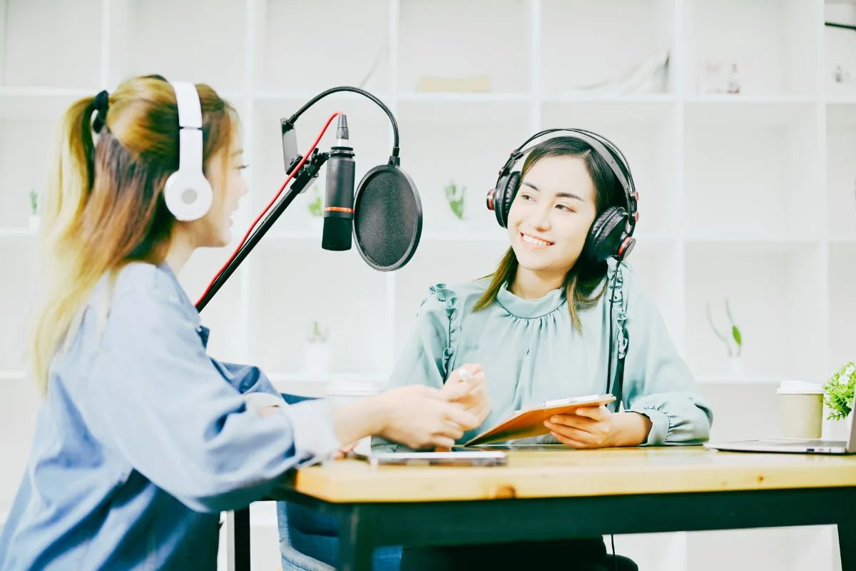 Can I Swear On My Podcast? Two girls talking and creating a podcast episode