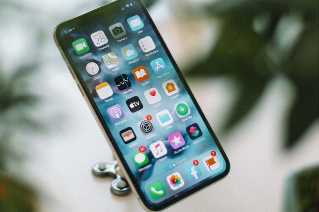 mobile phone showing apps including social media