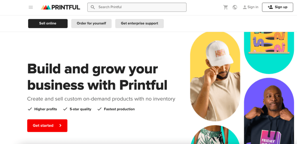 Screenshot of Printful website to monetise your podcast