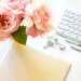 flowers and keyboard on desk