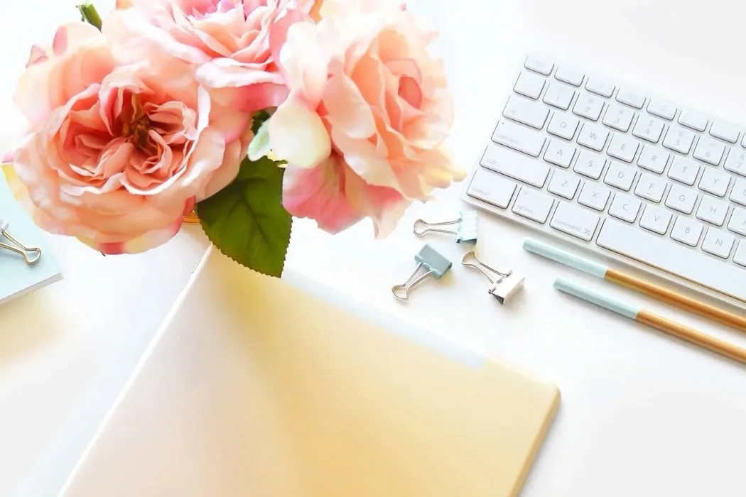 flowers and keyboard on desk
